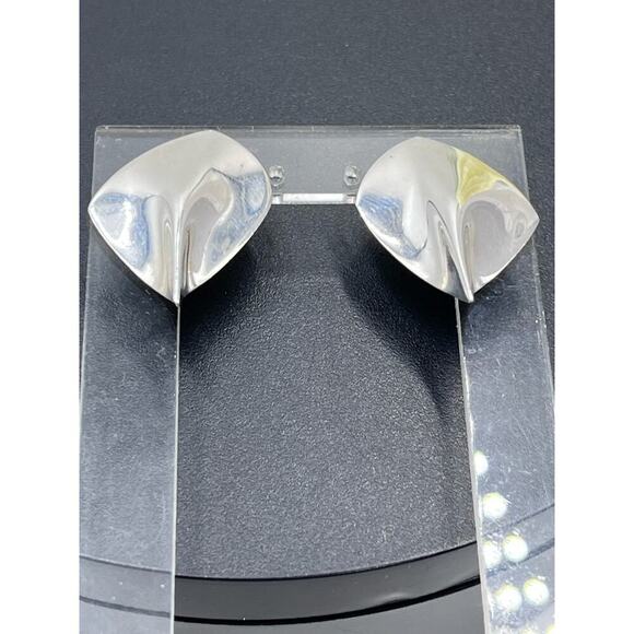 Signed Designer Sterling Silver & *14K Gold Post DESIGNER Modern Post Earrings - Picture 7 of 16